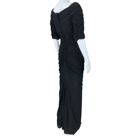 Tadashi Shoji Black Asymmetric Ruched Sleeve Gown sz M Glam Mermaid Column Event - Picture 7 of 13